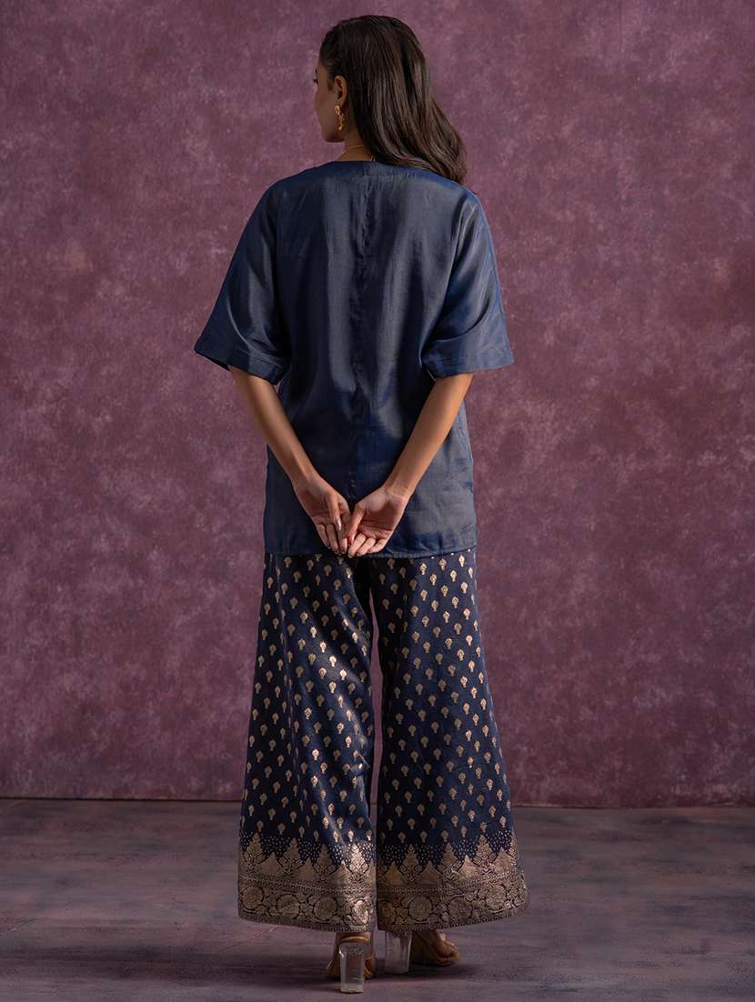 women solid with work elbow sleeve top pant set - 22279287 -  Standard Image - 3