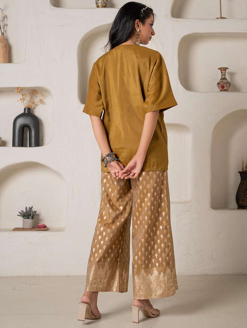 women solid with work elbow sleeve top pant set - 22279288 -  Standard Image - 3