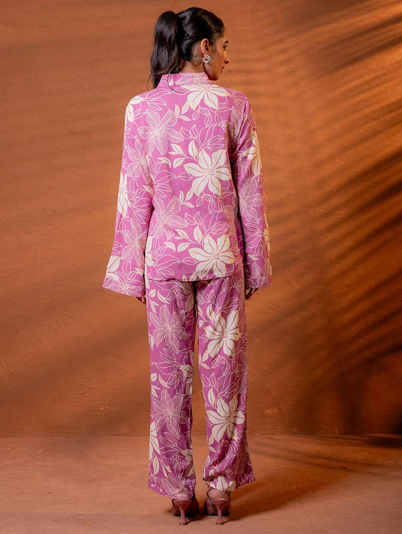 women floral long sleeve shirt & trouser co-ord set - 22279304 -  Standard Image - 3