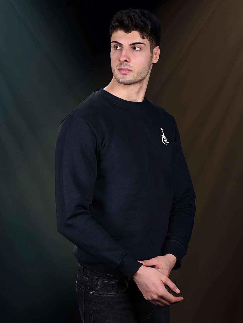 men solid crew neck long sleeve sweatshirt