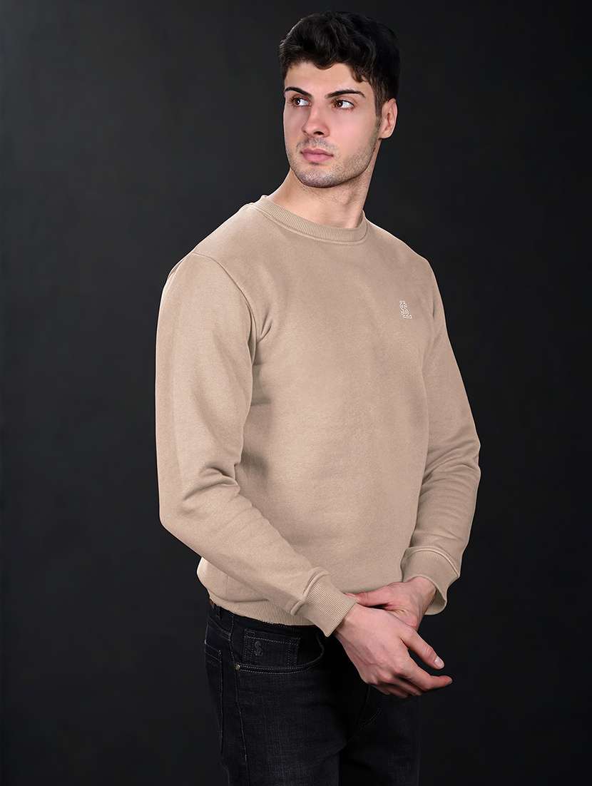 men solid crew neck long sleeve sweatshirt