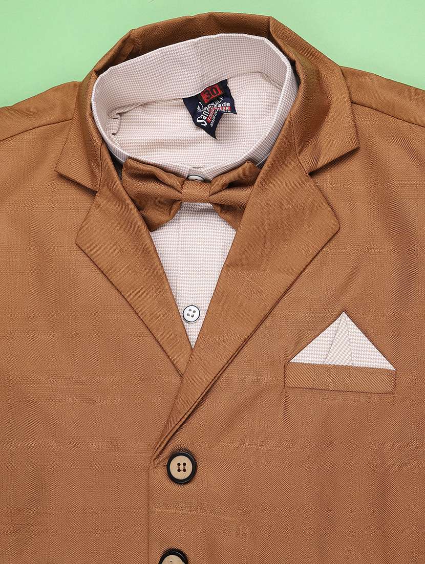 boys solid collared shirt and trouser suit set - 22279715 -  Standard Image - 3