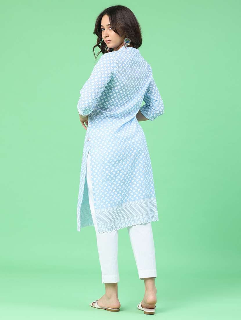 women embroidered three quarter sleeves straight kurta - 22279718 -  Standard Image - 5