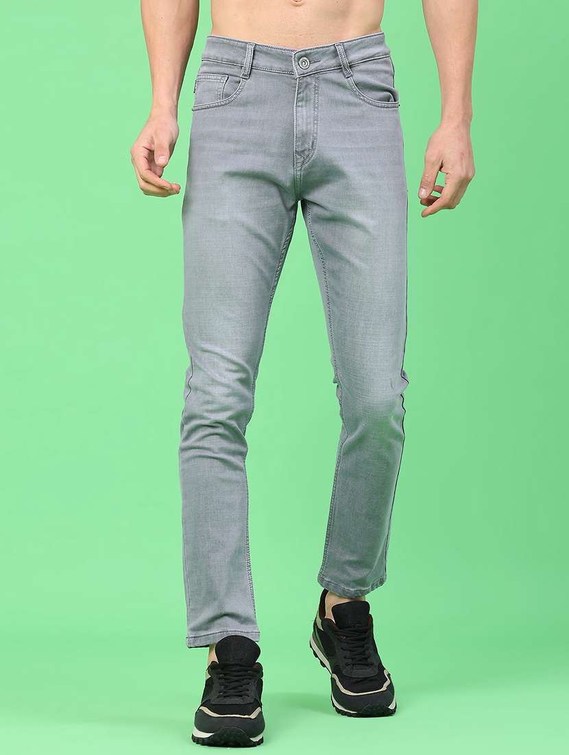men washed mid rise full length jeans
