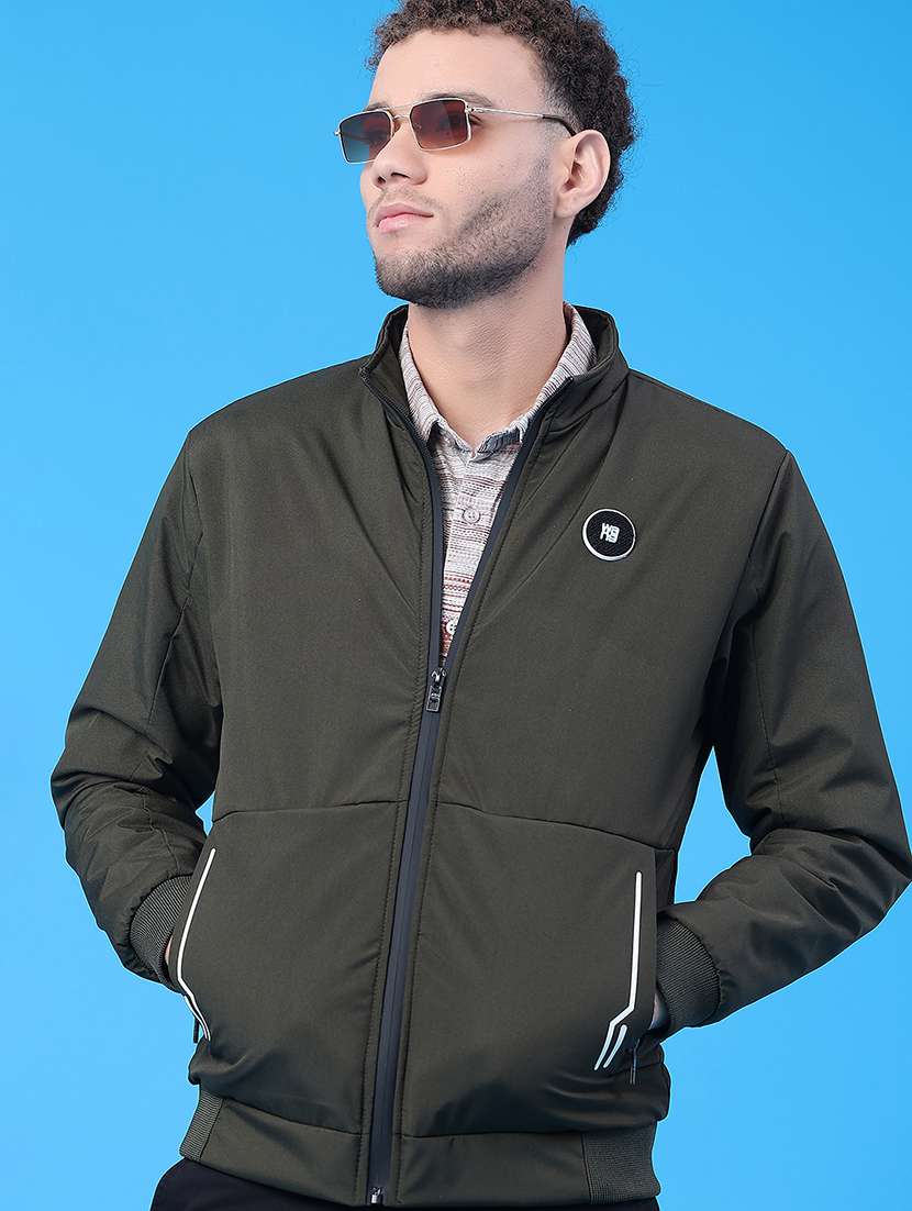 men solid long sleeve bomber jacket