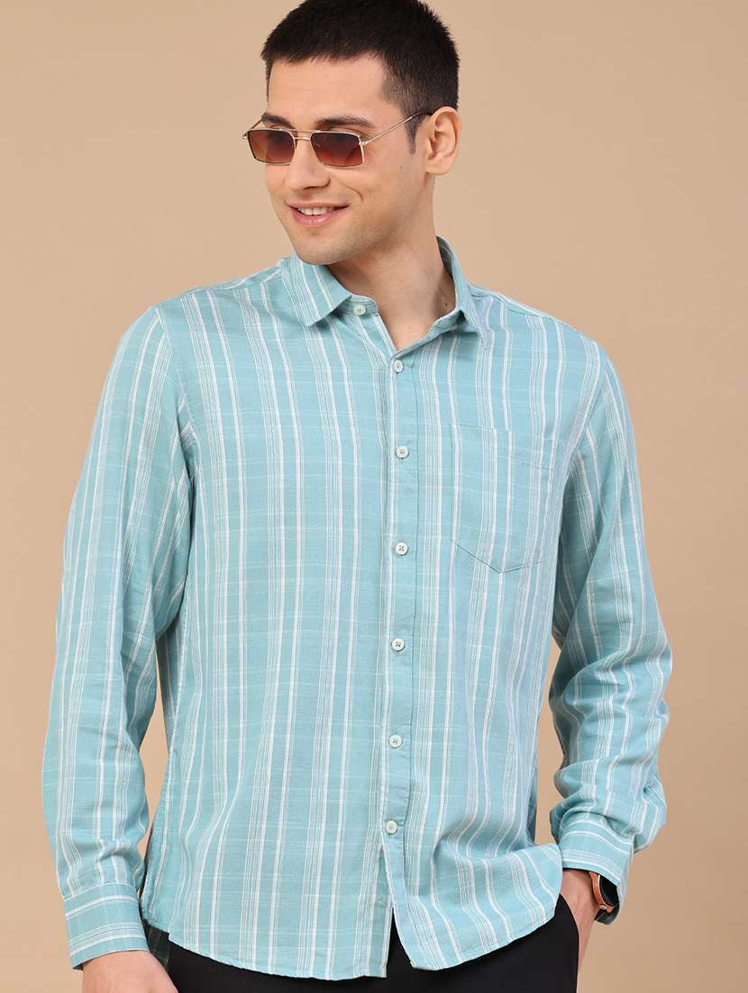 men striped long sleeve regular fit casual shirt