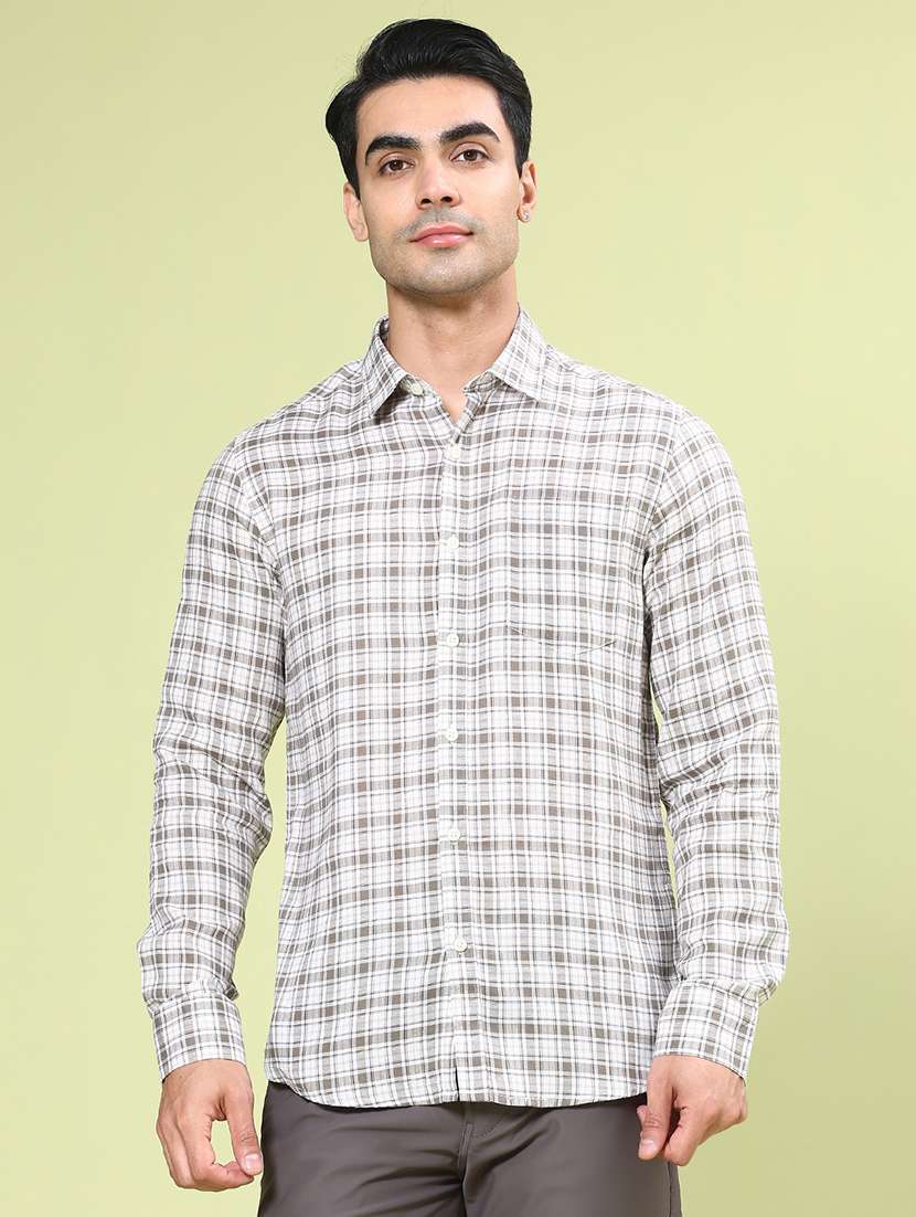 men checkered long sleeve regular fit casual shirt