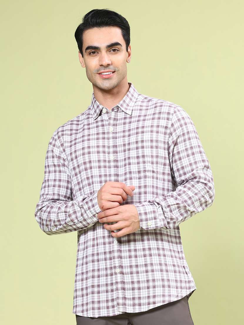 men checkered long sleeve regular fit casual shirt