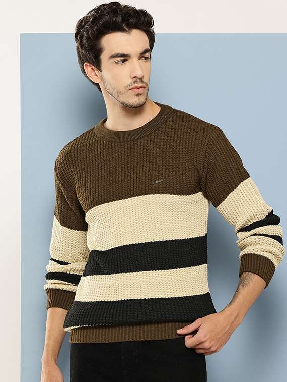 men color block long sleeve regular fit pullover