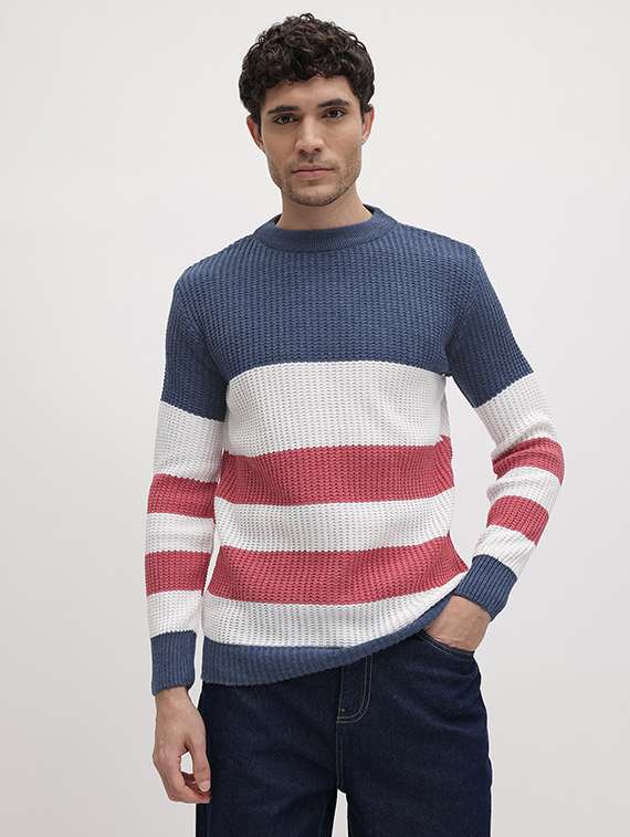 men color block long sleeve regular fit pullover