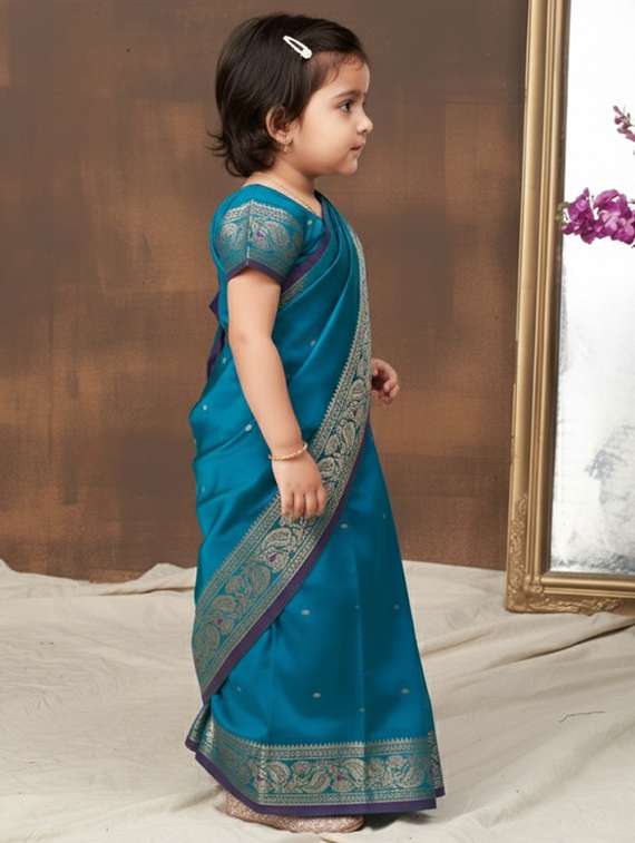 girls self designed bordered pre draped saree - 22280091 -  Standard Image - 3