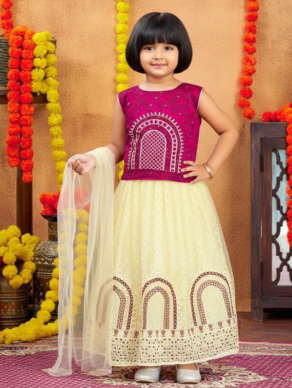 girls embroidered lehenga choli with dupatta set