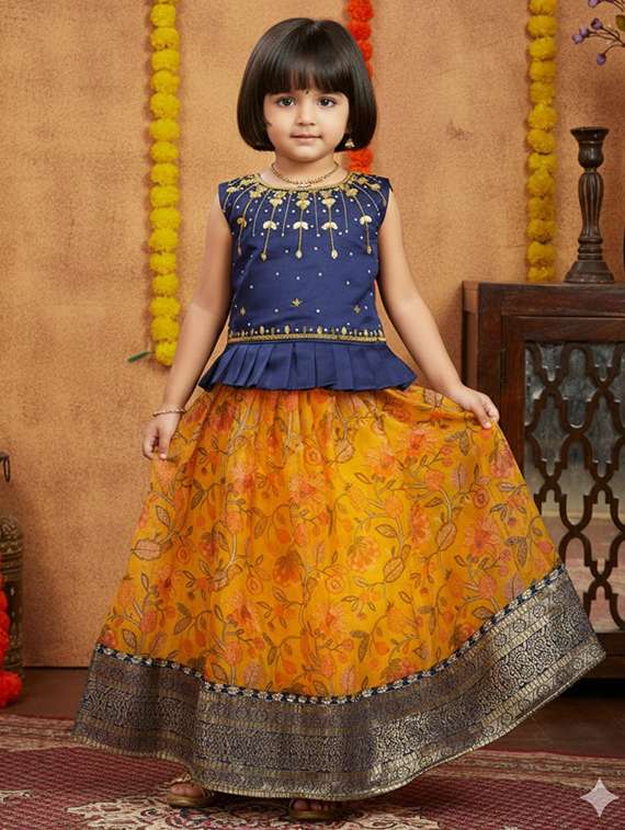 girls embroidered sleeveless lehenga and choli set