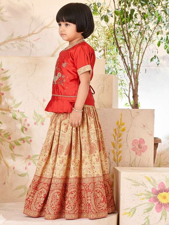 girls embroidered puff sleeve lehenga and choli set - 22280108 -  Standard Image - 3