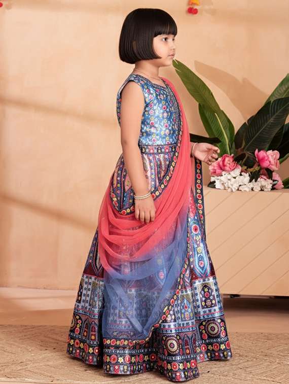 Girls Printed Lehenga Choli With Dupatta Set - 22280111 -  Standard Image - 3