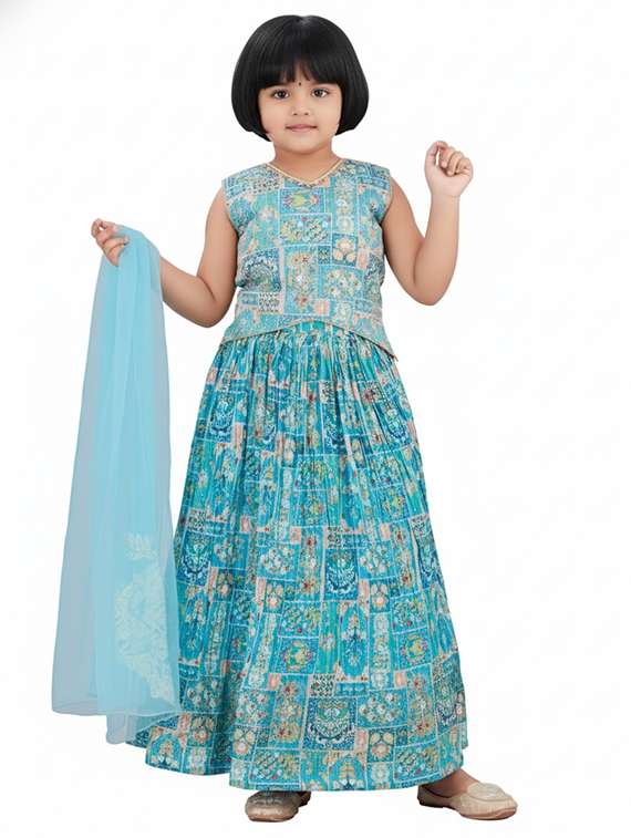 girls printed lehenga choli with dupatta set