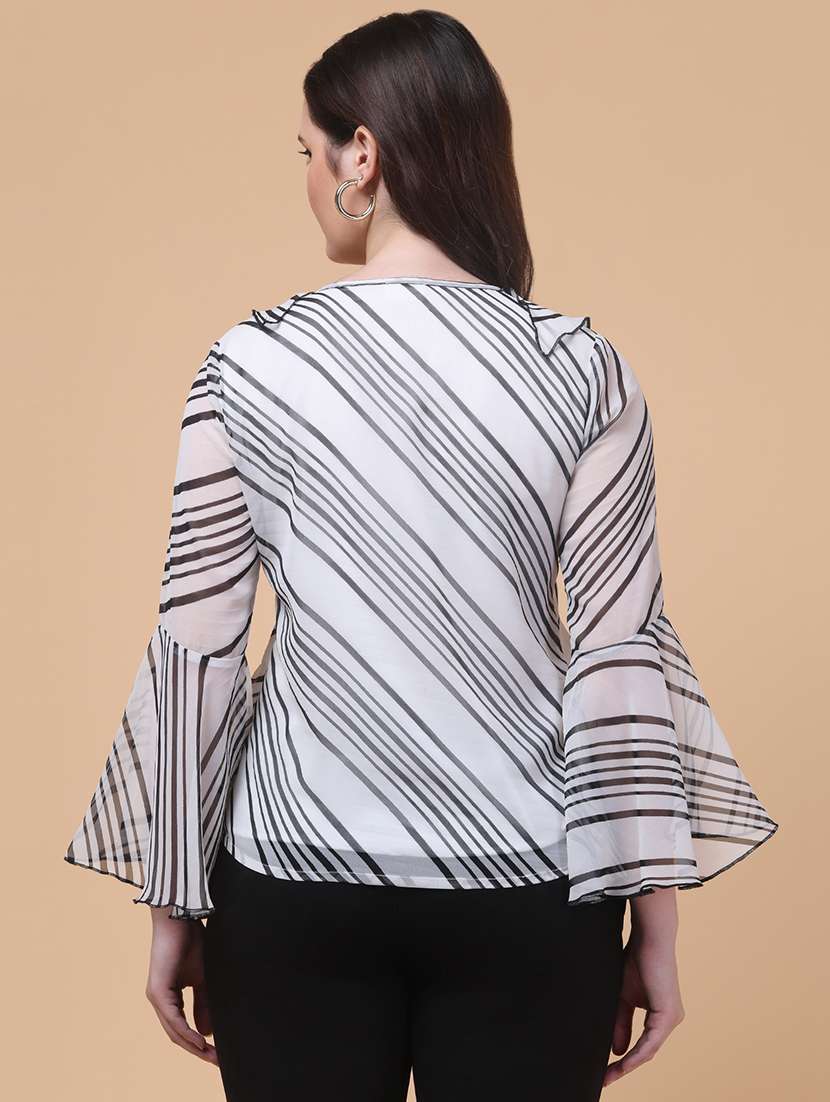 women striped bell sleeve ruffle top - 22280126 -  Standard Image - 3