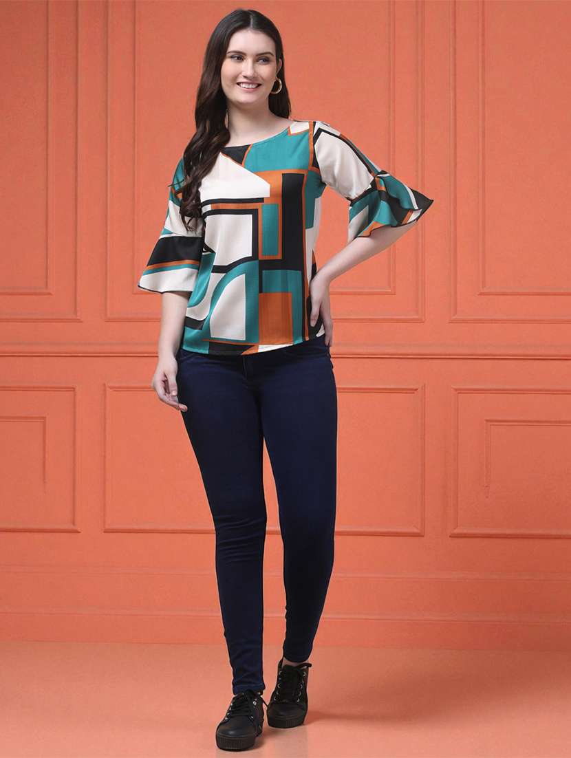women color blocked bell sleeve regular top - 22280134 -  Standard Image - 3