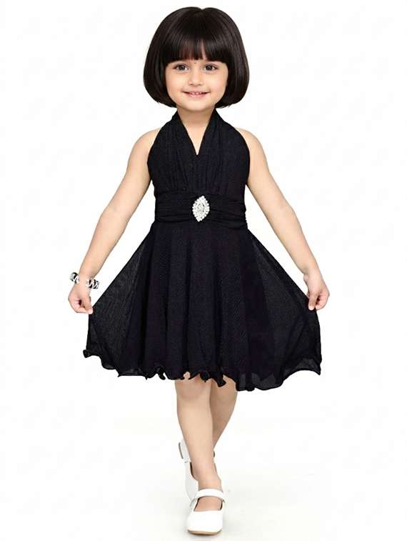 girls solid sleeveless fit & flare dress