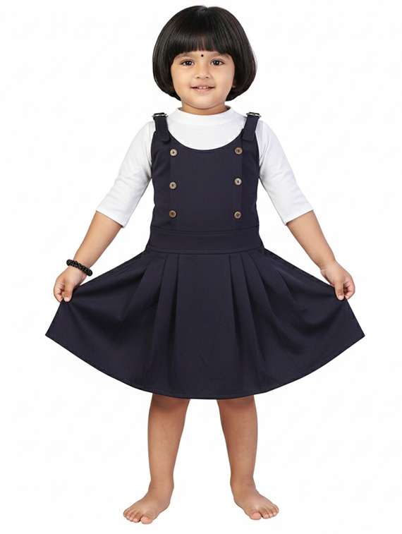 girls solid round neck flared dress