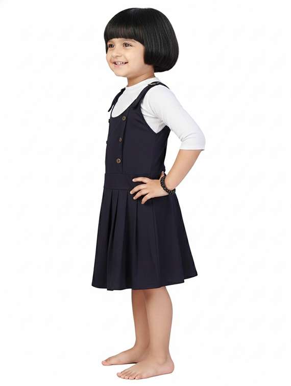 girls solid round neck flared dress - 22280137 -  Standard Image - 3