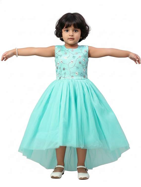 girls embroidered round neck flared dress