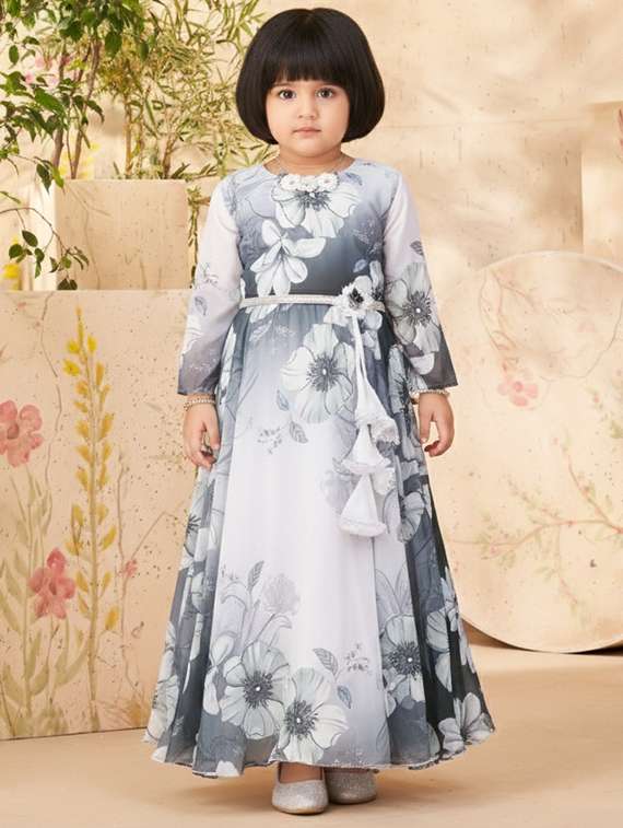 girls printed bell sleeve fit & flare dress