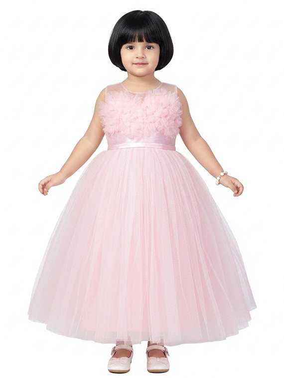 kids solid round neck dress