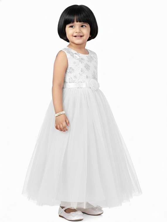 kids solid with work round neck dress - 22280166 -  Standard Image - 3