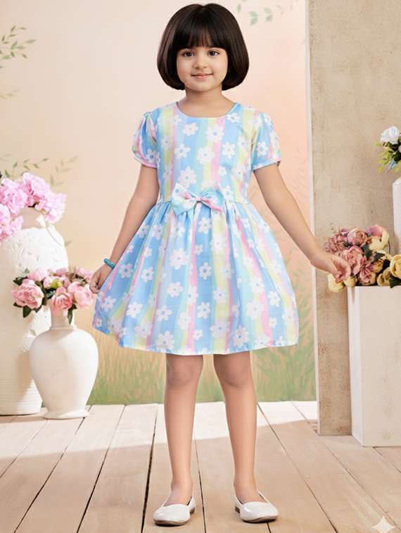 girls printed short sleeve fit & flare dress
