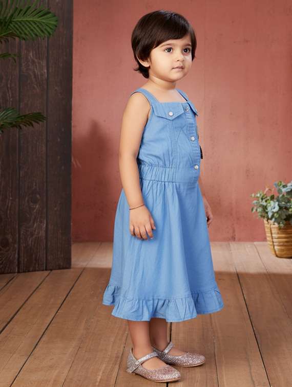 girls solid sleeveless denim fit & flare dress - 22280220 -  Standard Image - 3