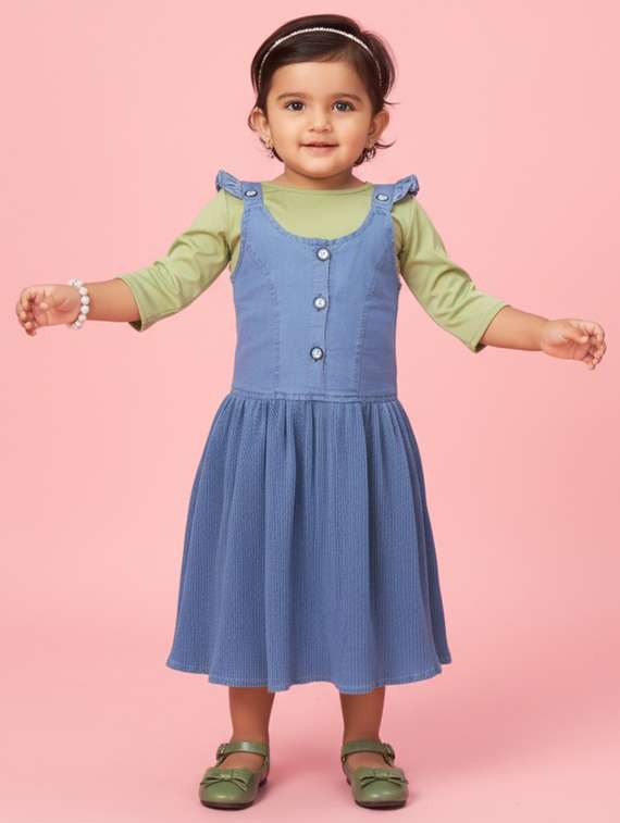 girls solid sleeveless denim a-line dress