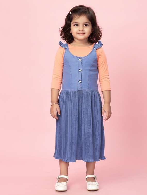 girls solid sleeveless denim a-line dress