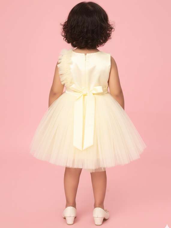 kids solid with work round neck dress - 22280230 -  Standard Image - 3