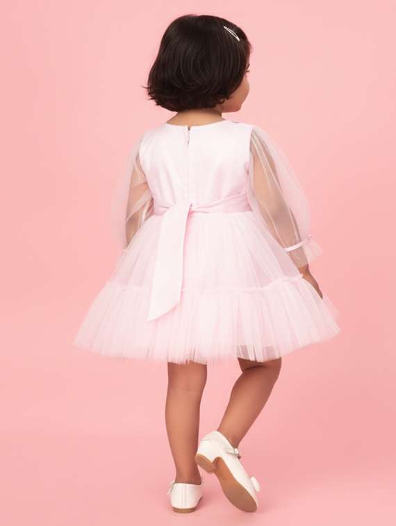girls solid puff sleeve tiered dress - 22280231 -  Standard Image - 3