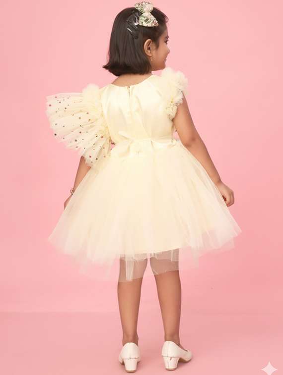 girls self designed ruffle sleeve net fit & flare dress - 22280232 -  Standard Image - 3