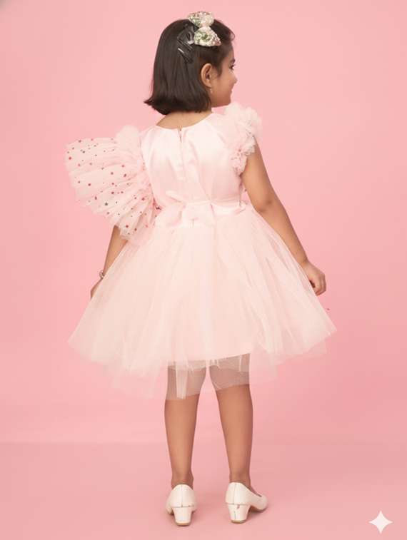 girls self designed ruffle sleeve net fit & flare dress - 22280233 -  Standard Image - 3