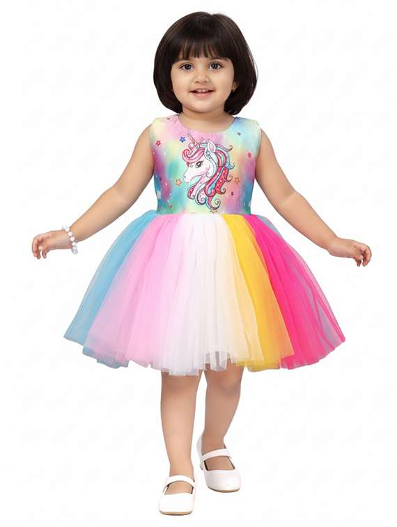 girls self designed sleeveless fit & flare dress