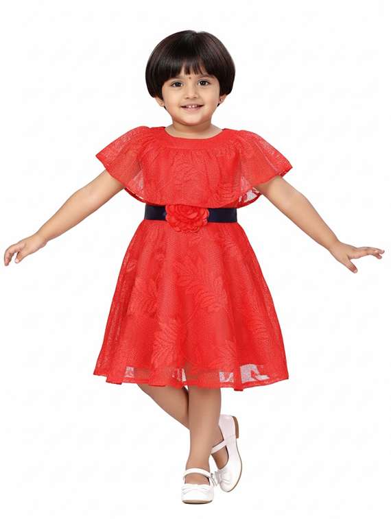kids self design round neck dress