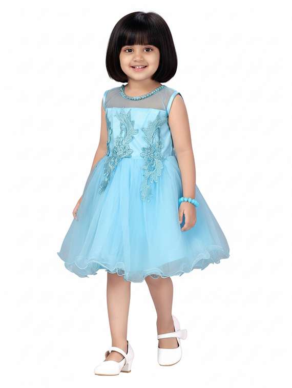 kids solid with work round neck dress - 22280262 -  Standard Image - 3