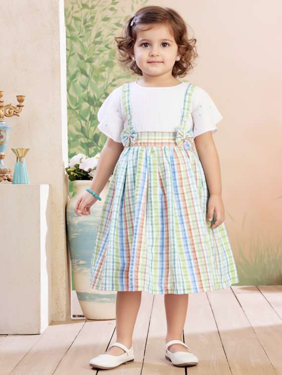 girls checkered round neck dress