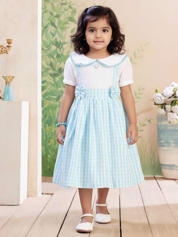 girls checkered round neck dress
