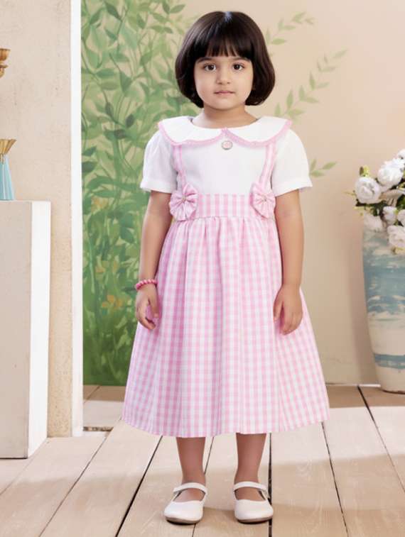 girls checkered round neck dress