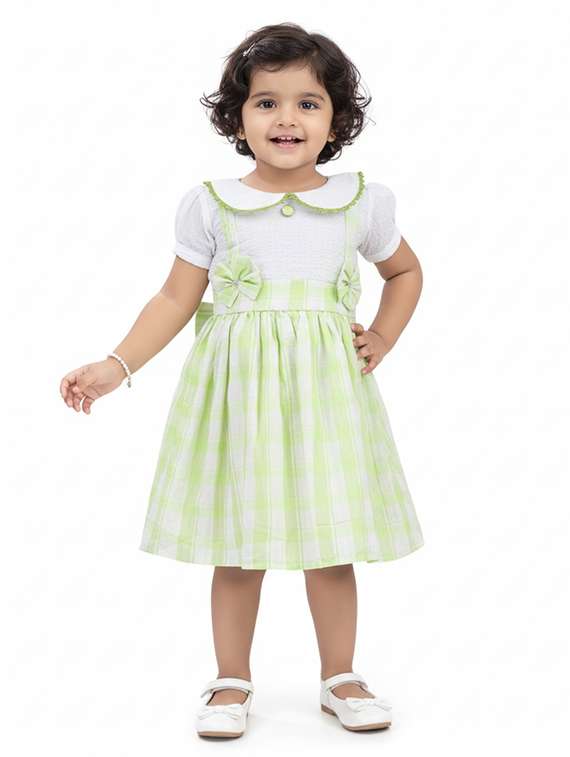 girls checkered puff sleeve fit & flare dress