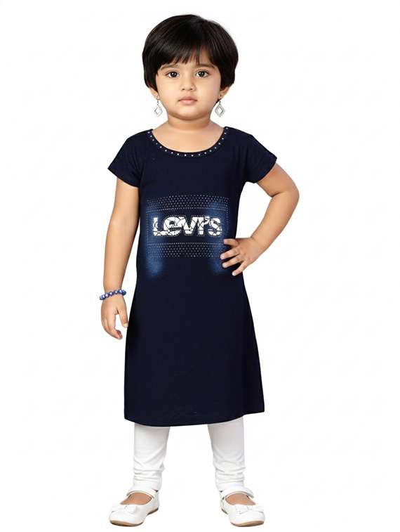 girls printed short sleeve long denim top