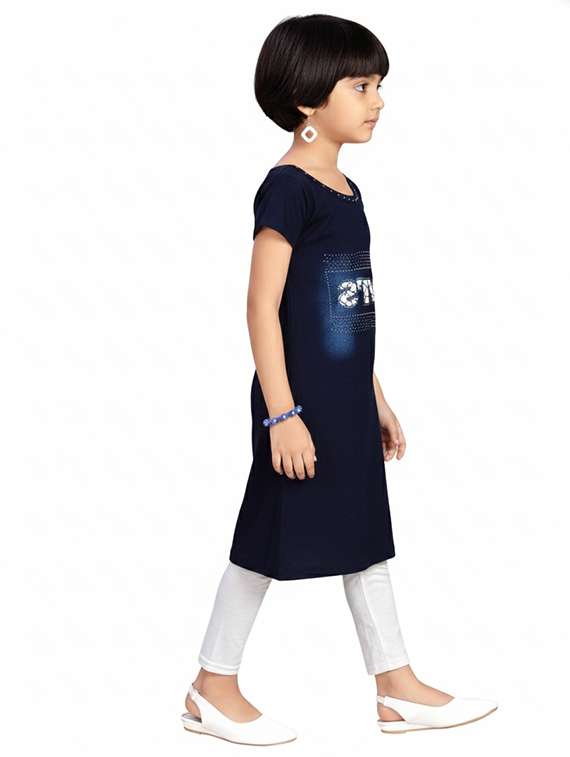 girls printed short sleeve long denim top - 22280284 -  Standard Image - 3