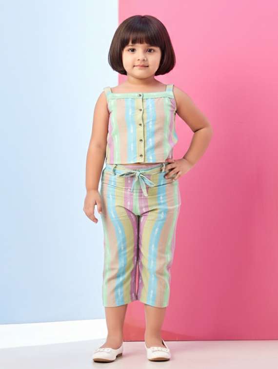 girls striped top & trouser co-ord set