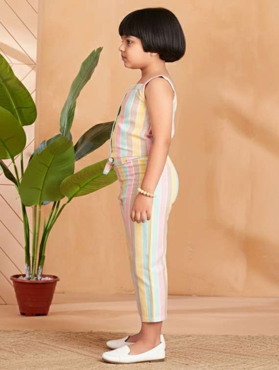 girls striped top & trouser co-ord set - 22280295 -  Standard Image - 3