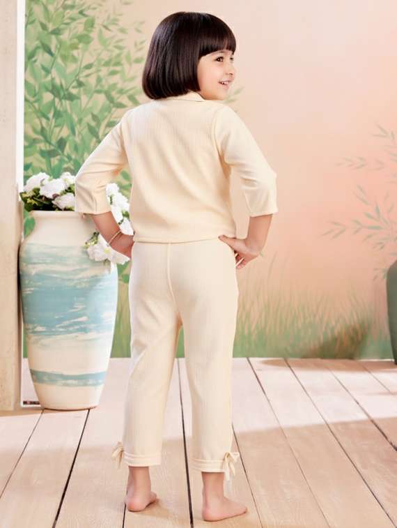 girls solid top & trouser co-ord set - 22280304 -  Standard Image - 3