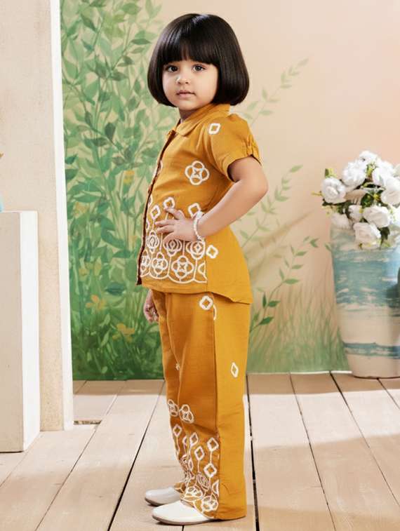 girls solid with work short sleeve top & palazzo co-ord set - 22280312 -  Standard Image - 3